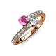 3 - Delise 5.00mm Round Pink Sapphire and Diamond with Side Diamonds Bypass Ring 