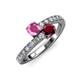 3 - Delise 5.00mm Round Pink Sapphire and Ruby with Side Diamonds Bypass Ring 