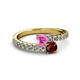 2 - Delise 5.00mm Round Pink Sapphire and Ruby with Side Diamonds Bypass Ring 