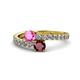 1 - Delise 5.00mm Round Pink Sapphire and Ruby with Side Diamonds Bypass Ring 