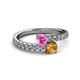 2 - Delise 5.00mm Round Pink Sapphire and Citrine with Side Diamonds Bypass Ring 