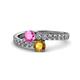 1 - Delise 5.00mm Round Pink Sapphire and Citrine with Side Diamonds Bypass Ring 