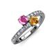3 - Delise 5.00mm Round Pink Sapphire and Citrine with Side Diamonds Bypass Ring 
