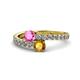1 - Delise 5.00mm Round Pink Sapphire and Citrine with Side Diamonds Bypass Ring 