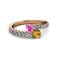 2 - Delise 5.00mm Round Pink Sapphire and Citrine with Side Diamonds Bypass Ring 
