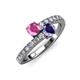3 - Delise 5.00mm Round Pink Sapphire and Iolite with Side Diamonds Bypass Ring 