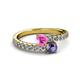 2 - Delise 5.00mm Round Pink Sapphire and Iolite with Side Diamonds Bypass Ring 