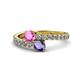 1 - Delise 5.00mm Round Pink Sapphire and Iolite with Side Diamonds Bypass Ring 