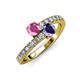 3 - Delise 5.00mm Round Pink Sapphire and Iolite with Side Diamonds Bypass Ring 