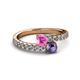 2 - Delise 5.00mm Round Pink Sapphire and Iolite with Side Diamonds Bypass Ring 