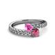 2 - Delise 5.00mm Round Pink Sapphire and Rhodolite Garnet with Side Diamonds Bypass Ring 