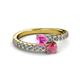 2 - Delise 5.00mm Round Pink Sapphire and Rhodolite Garnet with Side Diamonds Bypass Ring 