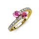 3 - Delise 5.00mm Round Pink Sapphire and Rhodolite Garnet with Side Diamonds Bypass Ring 