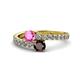 1 - Delise 5.00mm Round Pink Sapphire and Red Garnet with Side Diamonds Bypass Ring 