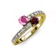 3 - Delise 5.00mm Round Pink Sapphire and Red Garnet with Side Diamonds Bypass Ring 