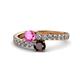 1 - Delise 5.00mm Round Pink Sapphire and Red Garnet with Side Diamonds Bypass Ring 