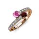 3 - Delise 5.00mm Round Pink Sapphire and Red Garnet with Side Diamonds Bypass Ring 