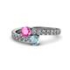 1 - Delise 5.00mm Round Pink Sapphire and Aquamarine with Side Diamonds Bypass Ring 