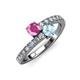 3 - Delise 5.00mm Round Pink Sapphire and Aquamarine with Side Diamonds Bypass Ring 