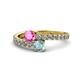 1 - Delise 5.00mm Round Pink Sapphire and Aquamarine with Side Diamonds Bypass Ring 