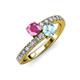 3 - Delise 5.00mm Round Pink Sapphire and Aquamarine with Side Diamonds Bypass Ring 