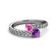 2 - Delise 5.00mm Round Pink Sapphire and Amethyst with Side Diamonds Bypass Ring 