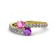 1 - Delise 5.00mm Round Pink Sapphire and Amethyst with Side Diamonds Bypass Ring 