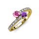 3 - Delise 5.00mm Round Pink Sapphire and Amethyst with Side Diamonds Bypass Ring 