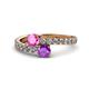 1 - Delise 5.00mm Round Pink Sapphire and Amethyst with Side Diamonds Bypass Ring 