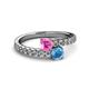 2 - Delise 5.00mm Round Pink Sapphire and Blue Topaz with Side Diamonds Bypass Ring 