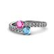 1 - Delise 5.00mm Round Pink Sapphire and Blue Topaz with Side Diamonds Bypass Ring 
