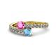 1 - Delise 5.00mm Round Pink Sapphire and Blue Topaz with Side Diamonds Bypass Ring 