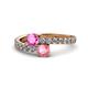 1 - Delise 5.00mm Round Pink Sapphire and Pink Tourmaline with Side Diamonds Bypass Ring 