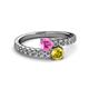 2 - Delise 5.00mm Round Pink and Yellow Sapphire with Side Diamonds Bypass Ring 
