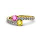 1 - Delise 5.00mm Round Pink and Yellow Sapphire with Side Diamonds Bypass Ring 