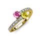 3 - Delise 5.00mm Round Pink and Yellow Sapphire with Side Diamonds Bypass Ring 