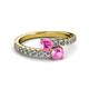 2 - Delise 5.00mm Round Pink Sapphire with Side Diamonds Bypass Ring 