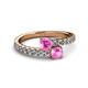 2 - Delise 5.00mm Round Pink Sapphire with Side Diamonds Bypass Ring 
