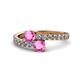 1 - Delise 5.00mm Round Pink Sapphire with Side Diamonds Bypass Ring 