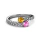 2 - Delise 5.00mm Round Citrine and Pink Sapphire with Side Diamonds Bypass Ring 