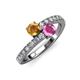 3 - Delise 5.00mm Round Citrine and Pink Sapphire with Side Diamonds Bypass Ring 