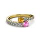 2 - Delise 5.00mm Round Citrine and Pink Sapphire with Side Diamonds Bypass Ring 