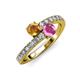 3 - Delise 5.00mm Round Citrine and Pink Sapphire with Side Diamonds Bypass Ring 