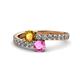 1 - Delise 5.00mm Round Citrine and Pink Sapphire with Side Diamonds Bypass Ring 