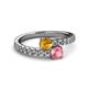 2 - Delise 5.00mm Round Citrine and Pink Tourmaline with Side Diamonds Bypass Ring 