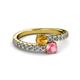 2 - Delise 5.00mm Round Citrine and Pink Tourmaline with Side Diamonds Bypass Ring 
