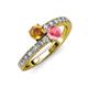 3 - Delise 5.00mm Round Citrine and Pink Tourmaline with Side Diamonds Bypass Ring 