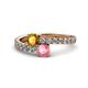 1 - Delise 5.00mm Round Citrine and Pink Tourmaline with Side Diamonds Bypass Ring 
