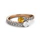 2 - Delise 5.00mm Round Citrine and White Sapphire with Side Diamonds Bypass Ring 
