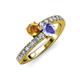 3 - Delise 5.00mm Round Citrine and Tanzanite with Side Diamonds Bypass Ring 